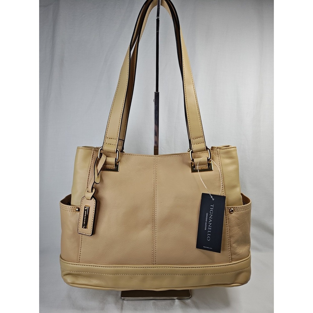 Tignanello Pretty Pockets Shopper Womens Luxury‎ Leather Purse Tote Bag Dune NWT